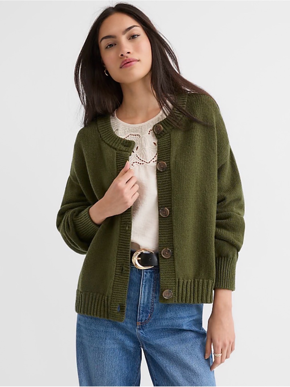 LOFT Oversized Chunky Cardigan Valiant Green Size LP